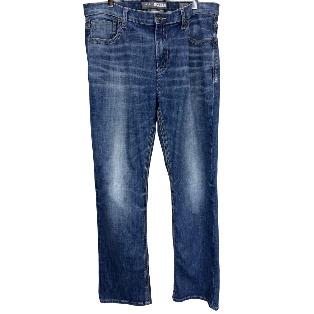 BKE Tyler Relaxed Straight Leg Jeans Medium Wash Stretch Mens Size 34R